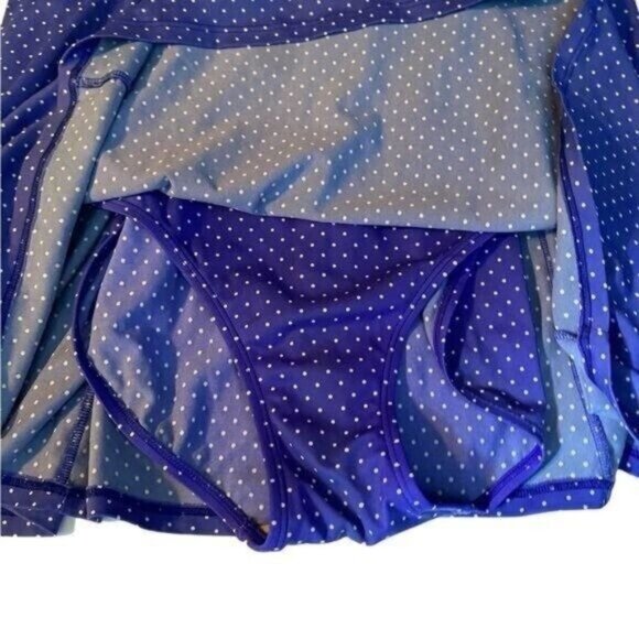 L.L. Bean Polka Dot One Piece Swimsuit Dress Large Purple Modest Whole Piece - Picture 7 of 9